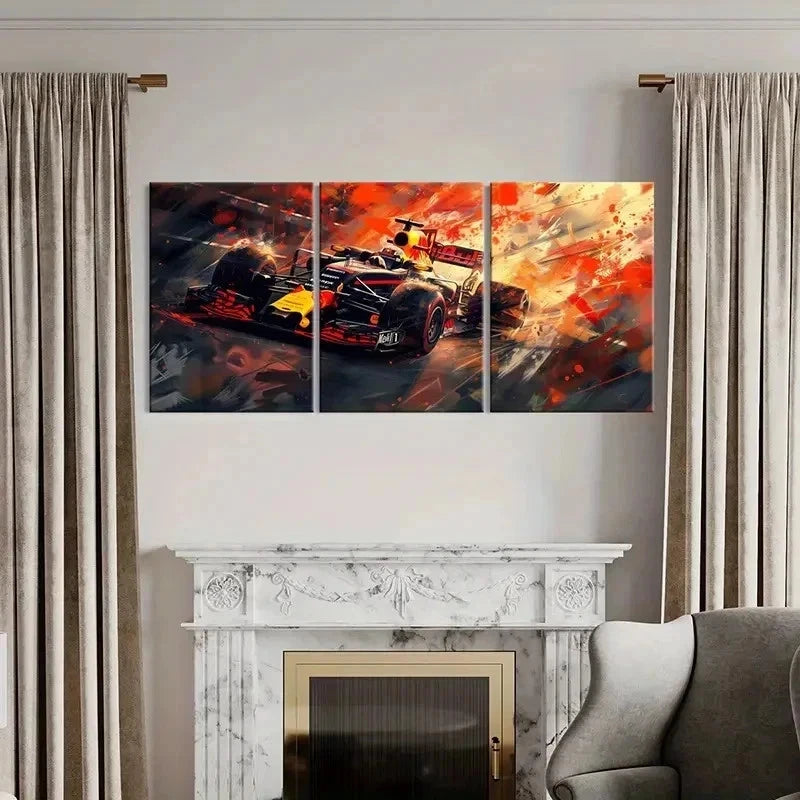3pcs Red Bull Formula 1 Racing Car Decor Wall Art Set Canvas Framed 50x70cm - High Quality Print 100% Australian Made Wall Canvas Ready to Hang