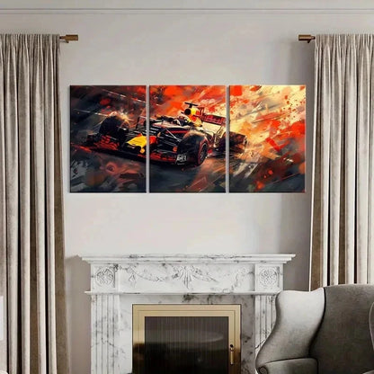 3pcs Red Bull Formula 1 Racing Car Decor Wall Art Set Canvas Framed 50x70cm - High Quality Print 100% Australian Made Wall Canvas Ready to Hang