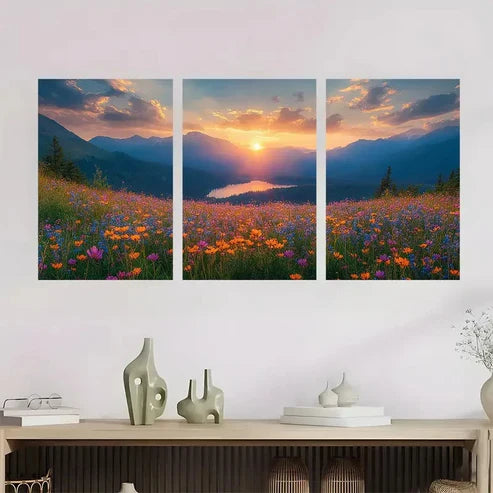 3pcs Serene Wildflower Landscape Wall Art Canvas Unframed – High Quality Print 100% Australian Made Wall Canvas