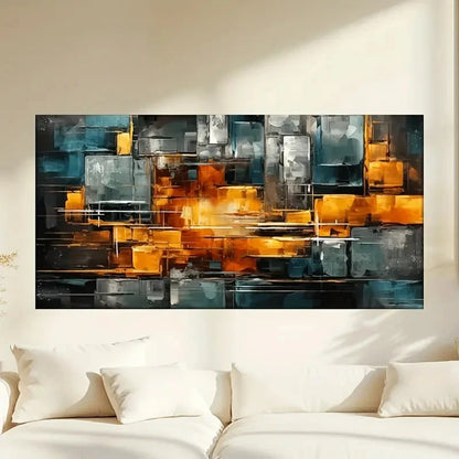 Abstract Square Design Wall Art Canvas Office Home Room Framed 120x60cm.