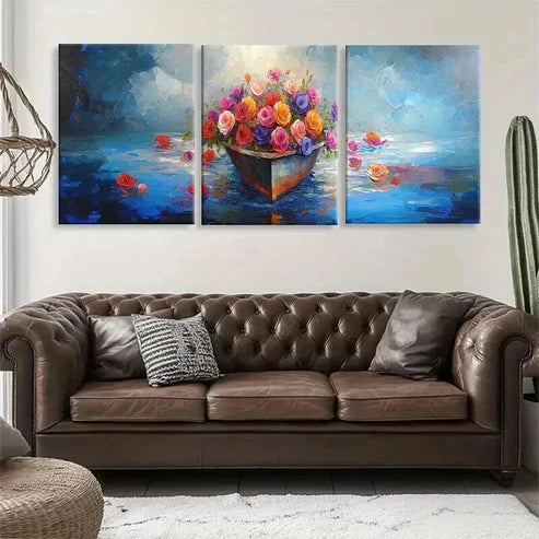 3pcs Colorful Flower Vibrant Floral Boat Perfect Wall Art Set Canvas Unframed - High Quality Print 100% Australian Made Wall Canvas (Copy) - Bella Home Decor