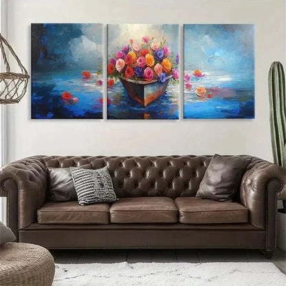 3pcs Colorful Flower Vibrant Floral Boat Perfect Wall Art Set Canvas Unframed - High Quality Print 100% Australian Made Wall Canvas (Copy) - Bella Home Decor