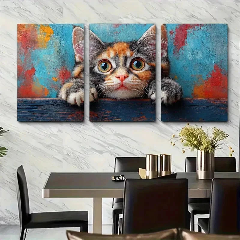 3pcs Adorable Tabby Cat Charming Perfect Wall Art Set Canvas Framed 40x60cm - High Quality Print 100% Australian Made Wall Canvas Ready to Hang