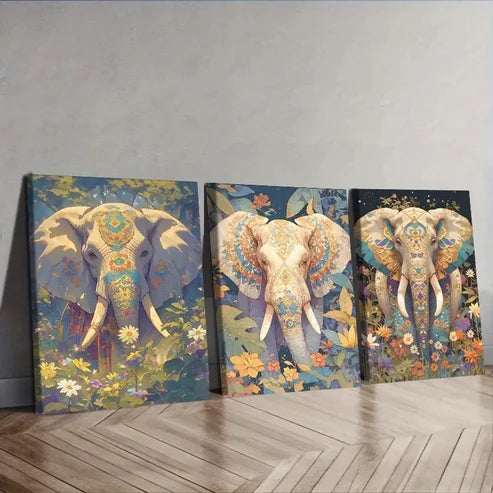 3pcs Featuring an Elephant Wall Art Canvas Unframed - High Quality Print 100% Australian Made Wall Canvas - Bella Home Decor