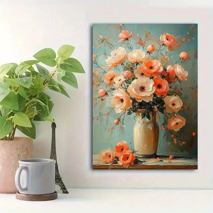 Beautiful Vibrant Peach & Orange Roses Painting 40x60cm Metal Print Ready to Hang - Bella Home Decor