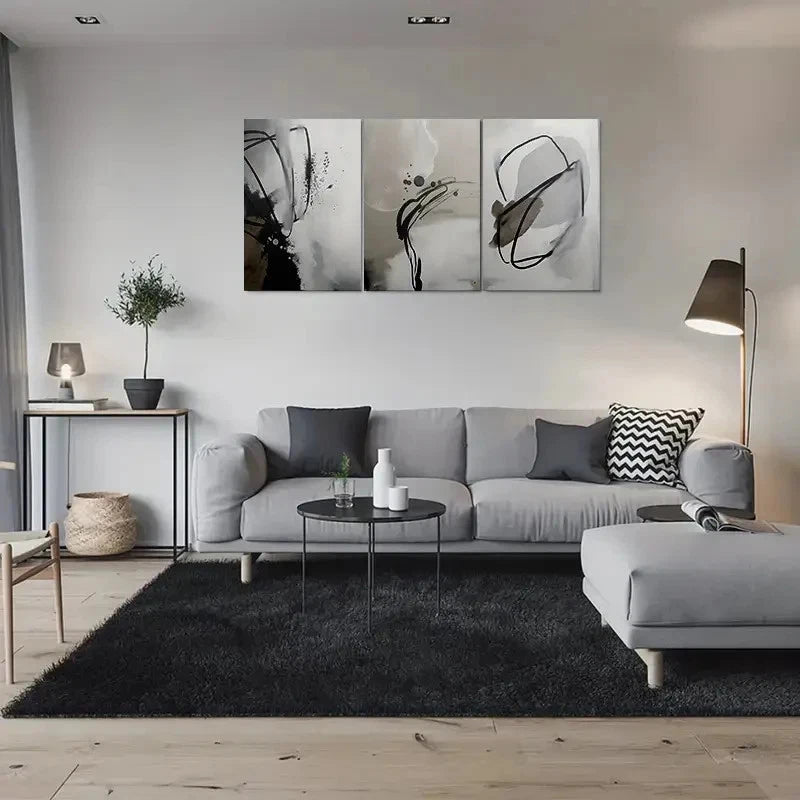 3pcs Black and White Abstract Art Metal Print Ready to Hang Art - Bella Home Decor