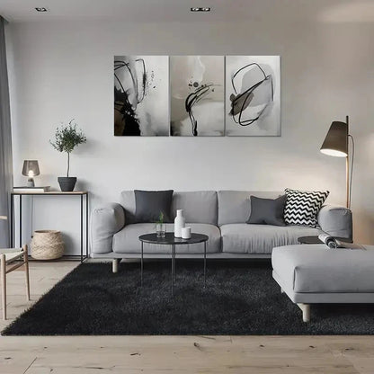 3pcs Black and White Abstract Art Metal Print Ready to Hang Art - Bella Home Decor
