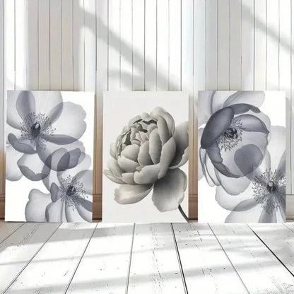 3pcs White Flower Minimalist Calligraphy  Wall Art Set Canvas Unframed - High Quality Print 100% Australian Made Wall Canvas