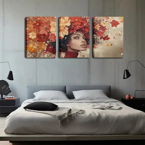 3pcs Vibrant Autumn Floral Woman Décor Perfect Wall Art Canvas Unframed - High Quality Print 100% Australian Made Wall Canvas