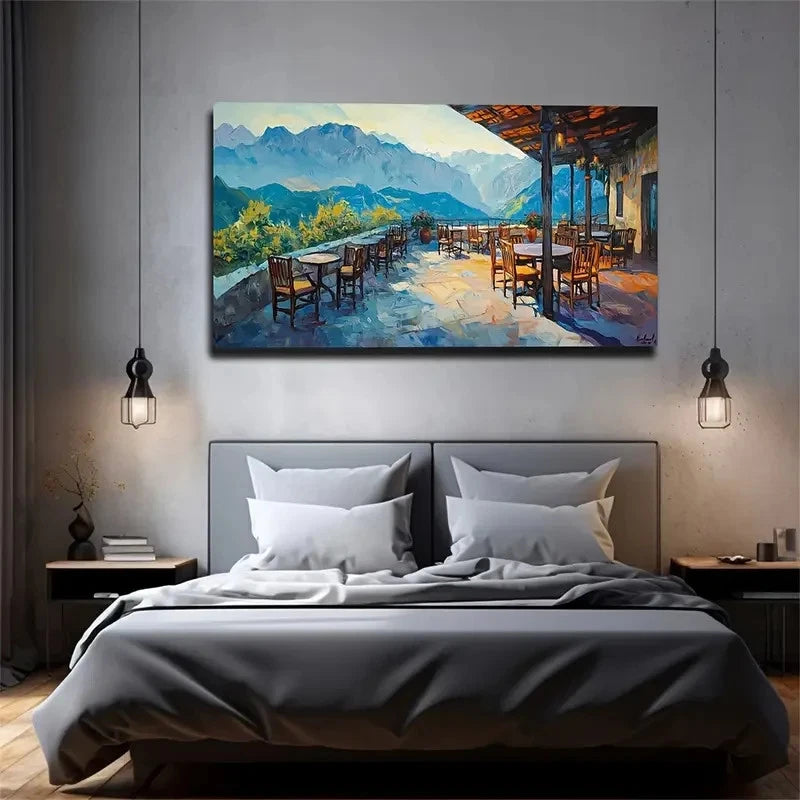 Restaurant The Top Of The Hill Wall Art Canvas Office Home Room Framed 120x60cm