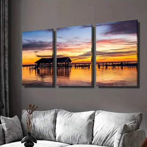 3pcs Classic Romantic Seascape Sunset Wall Art Set Canvas Unframed - High Quality Print 100% Australian Made Wall Canvas - Bella Home Decor