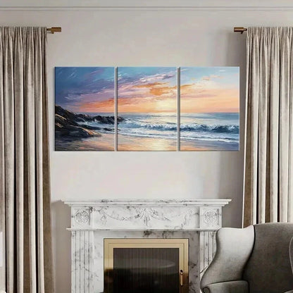 3pcs Sunset Ocean Rocks Sky Nature Wall Art Set Canvas Framed 60x90cm - High Quality Print 100% Australian Made Wall Canvas Ready to Hang - Bella Home Decor
