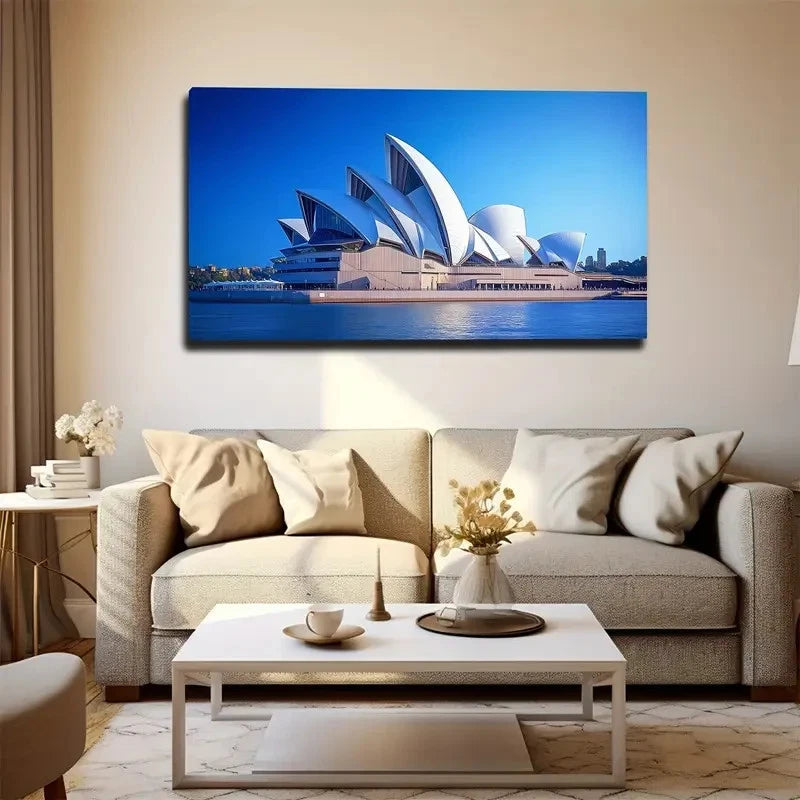 Vibrant Blue Sky & Water Wall Art Canvas Office Home Room Framed 120x60cm