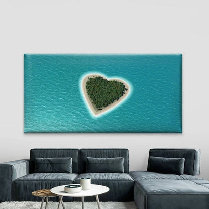 Paradise Island Form Heart Wall Art Canvas Office Home Room Framed 120x60cm