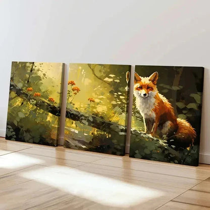 3pcs Including a Fox in a Forest Designed Wall Art Canvas Unframed - High Quality Print 100% Australian Made Wall Canvas