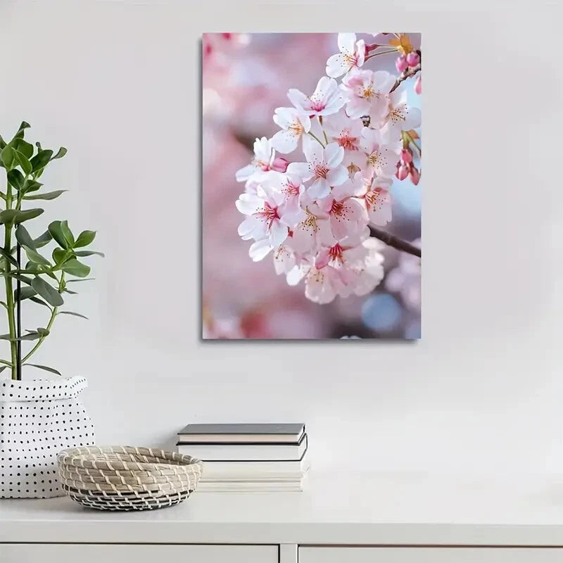 Cherry Blossoms Vibrant Pink Floral Painting 40x60cm Metal Print Ready to Hang - Bella Home Decor