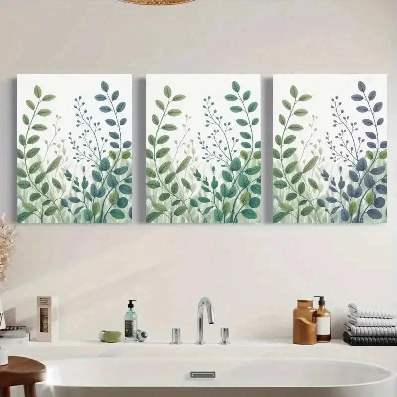 3pcs Eucalyptus Leaves Greenery Painting Metal Print Ready to Hang Art