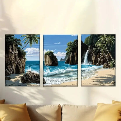 3pcs Summer island Wall Art Set Canvas Framed 60x90cm - High Quality Print 100% Australian Made Wall Canvas Ready to Hang - Bella Home Decor