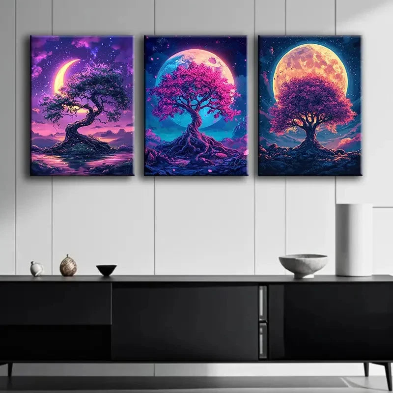 3pcs Amazing Tree Of Life Wall Art Set Canvas Framed 60x90cm - High Quality Print 100% Australian Made Wall Canvas Ready to Hang - Bella Home Decor