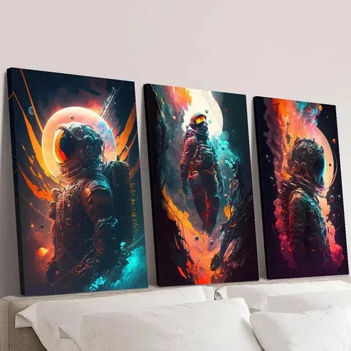 3pcs Fantasy Colorful Astronaut On Space Wall Art Set Canvas Unframed - High Quality Print 100% Australian Made Wall Canvas