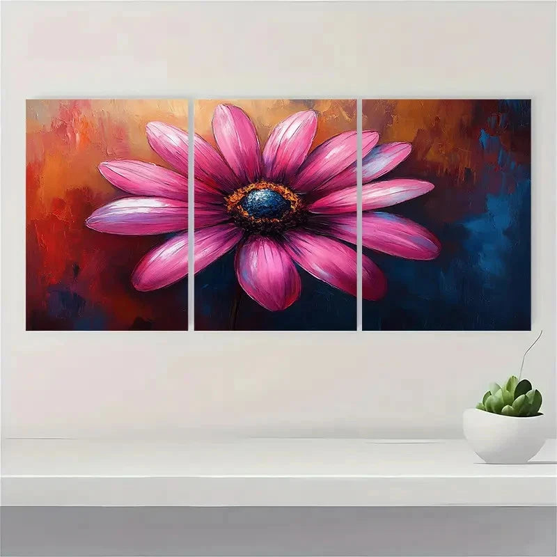 3pcs Pink Daisy Painting with Orange A    Wall Art Set Canvas Framed 50x70cm - High Quality Print 100% Australian Made Wall Canvas Ready to Hang - Bella Home Decor