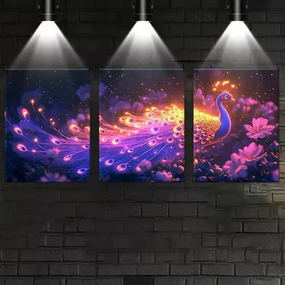 3pcs Colorful Magical Peacock with Pink Florals Wall Art Canvas Unframed - High Quality Print 100% Australian Made Wall Canvas - Bella Home Decor