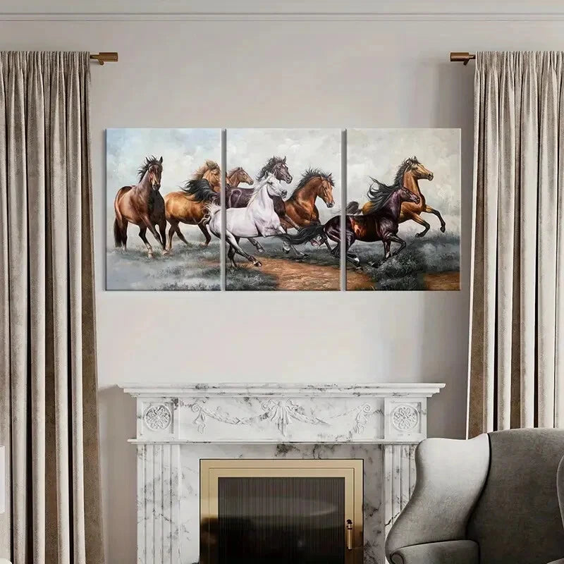 3pcs Animal Aesthetics Art Eight Horses Vintage Metal Print Ready to Hang Art - Bella Home Decor