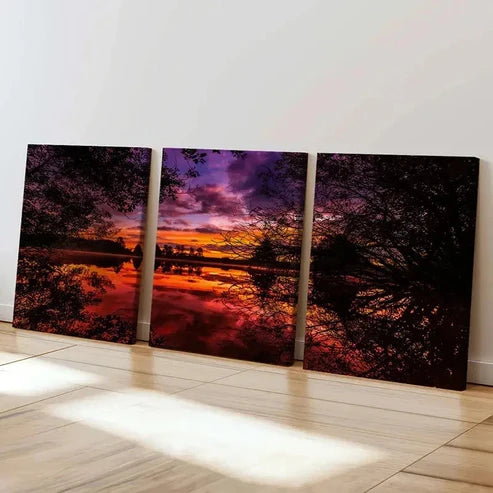 3pcs Lake Sunset Natural Landscape Wall Art Set Canvas Unframed - High Quality Print 100% Australian Made Wall Canvas