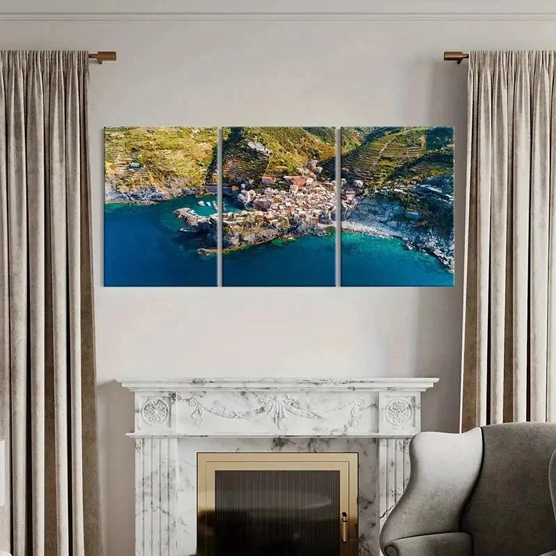 3pcs Coastal Town Landscape Decoration Wall Art Set Canvas Framed 50x70cm - High Quality Print 100% Australian Made Wall Canvas Ready to Hang - Bella Home Decor