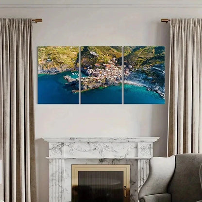 3pcs Coastal Town Landscape Decoration Wall Art Set Canvas Framed 50x70cm - High Quality Print 100% Australian Made Wall Canvas Ready to Hang - Bella Home Decor