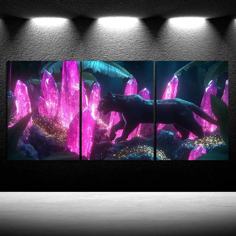 3pcs Leopard in Pink Jungle Themed Metal Print Ready to Hang Art