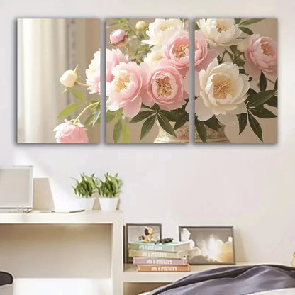 3pcs Elegant Pink & White Floral Bouquet In Vase Wall Art Set Canvas Framed 60x90cm - High Quality Print 100% Australian Made Wall Canvas Ready to Hang