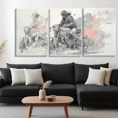 3pcs Biker in Action with Creative Smoke Perfect  Wall Art Set Canvas Unframed - High Quality Print 100% Australian Made Wall Canvas - Bella Home Decor