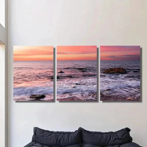 3pcs Sunset And Colorful Glow on The Sea Wall Art Set Canvas Unframed - High Quality Print 100% Australian Made Wall Canvas