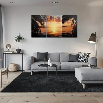 3pcs Vibrant Tropical Beach Scene Sunset Metal Print Ready to Hang Art