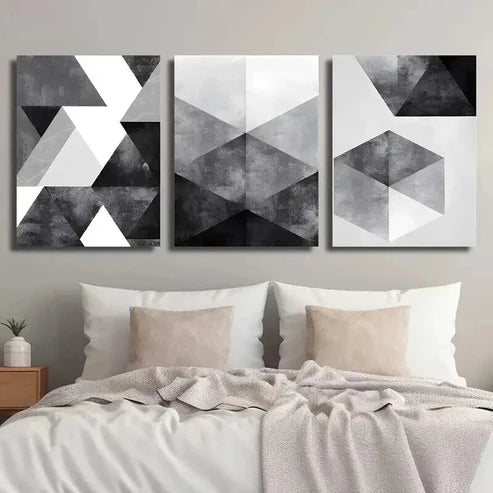 3pcs Black And White Geometric Decorative Wall Art Canvas Unframed - High Quality Print 100% Australian Made Wall Canvas - Bella Home Decor
