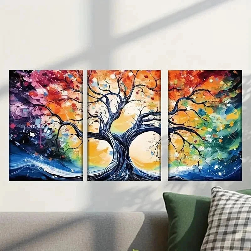 3pcs Abstract Colorful Tree Painting Wall Art Set Canvas Framed 50x70cm - High Quality Print 100% Australian Made Wall Canvas Ready to Hang - Bella Home Decor