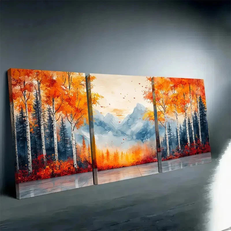 3pcs Watercolor Prints Trees Art Birch   Wall Art Set Canvas Framed 50x70cm - High Quality Print 100% Australian Made Wall Canvas Ready to Hang