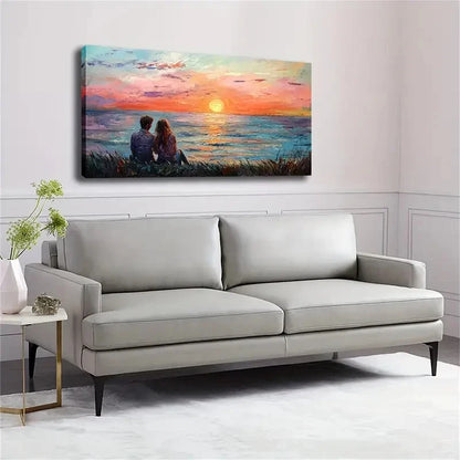 Vibrant Sunset Scene Beach Wall Art Canvas Office Home Room Framed 120x60cm