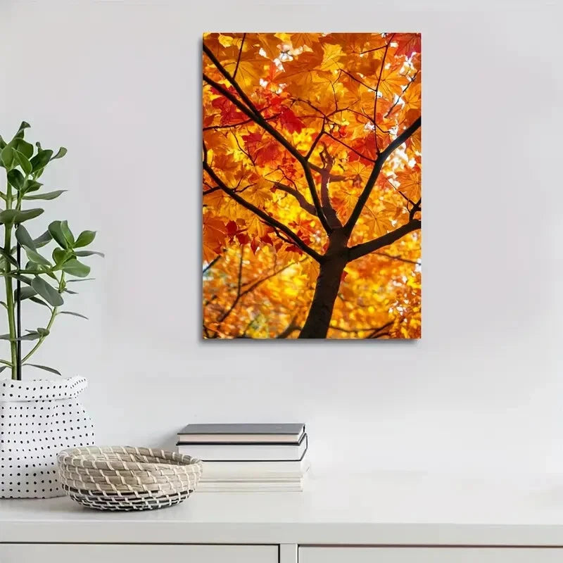 Vibrant Maple Tree Forest with Autumn Foliage 40x60cm Metal Print Ready to Hang - Bella Home Decor