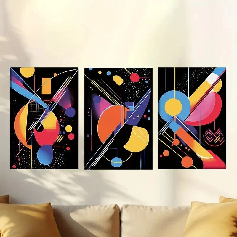 3pcs Bold Shapes And Lines in Style of Kandinsky Wall Art Set Canvas Framed 40x60cm - High Quality Print 100% Australian Made Wall Canvas Ready to Hang - Bella Home Decor