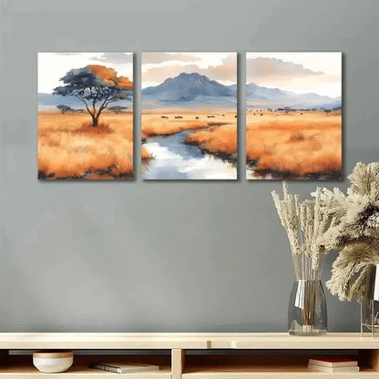 3pcs Serengetti National Park Painting Wall Art Set Canvas Unframed - High Quality Print 100% Australian Made Wall Canvas