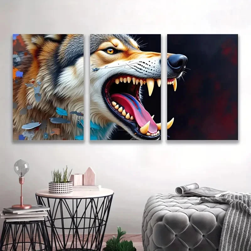 3pcs Fierce Wolf Color Wall Decor H  Wall Art Set Canvas Framed 50x70cm - High Quality Print 100% Australian Made Wall Canvas Ready to Hang