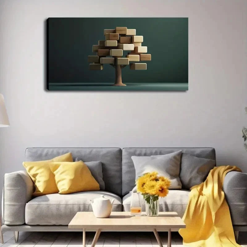 Modern Wood Block Design Wall Art Canvas Office Home Room Framed 120x60cm