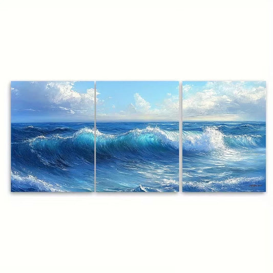 3pcs Depicting The Ocean of Sea Waves Metal Print Ready to Hang Art