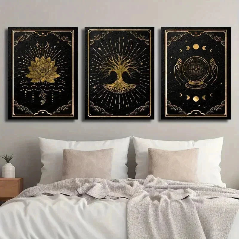 3pcs Crystal Ball with Glowing Eye & Sun Moon Wall Art Set Canvas Unframed - High Quality Print 100% Australian Made Wall Canvas