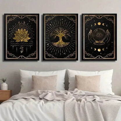 3pcs Crystal Ball with Glowing Eye & Sun Moon Wall Art Set Canvas Unframed - High Quality Print 100% Australian Made Wall Canvas