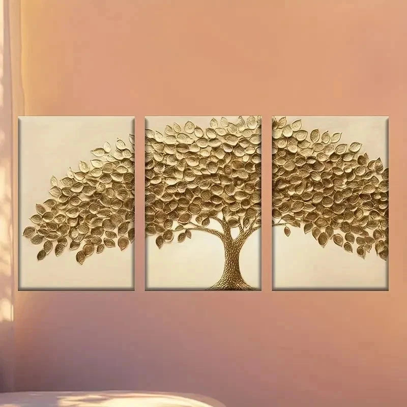 3pcs Golden Tree with Vibrant Leaves, Modern Wall Art Set Canvas Framed 50x70cm - High Quality Print 100% Australian Made Wall Canvas Ready to Hang - Bella Home Decor