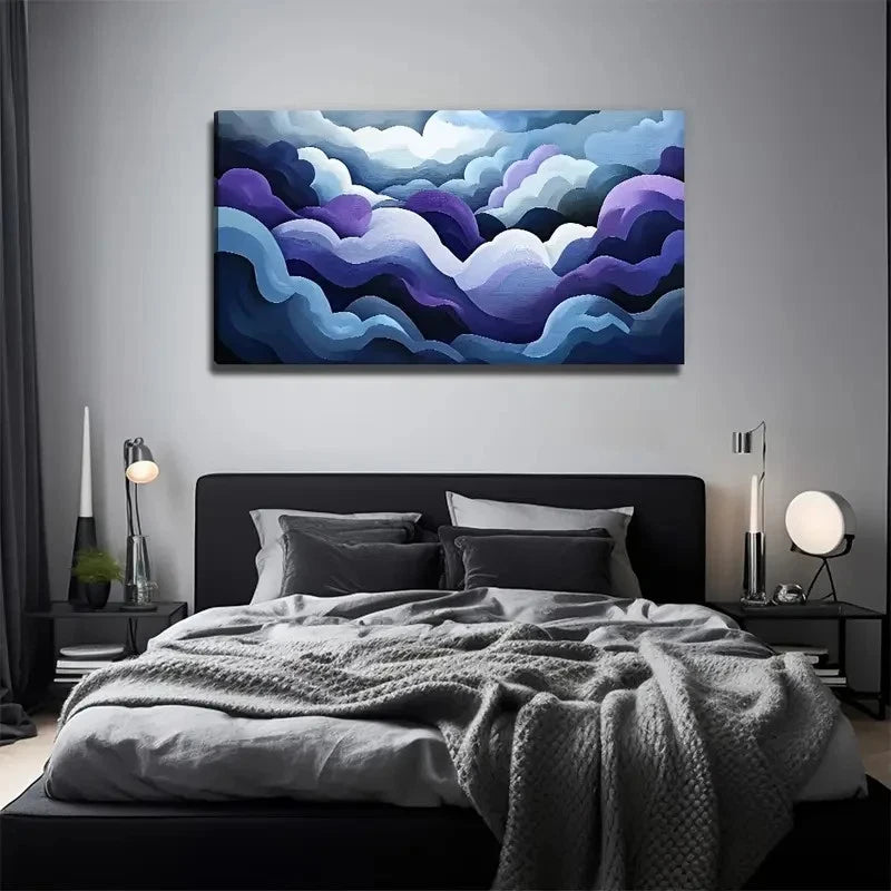 Navy Blue Purple Black Modern Wall Art Canvas Office Home Room Framed 120x60cm