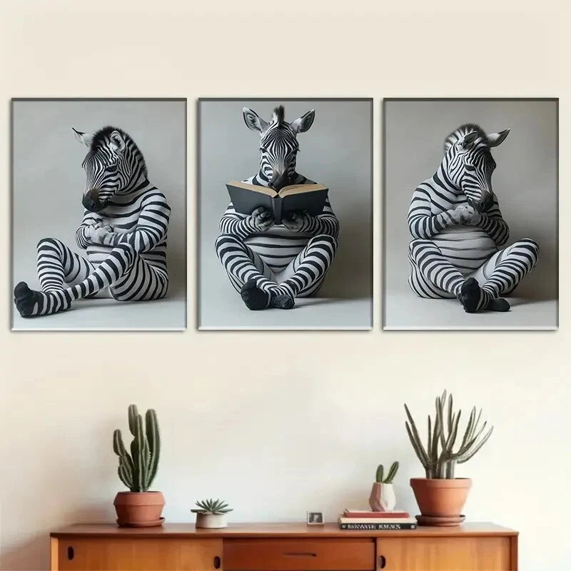 3pcs Adorable Three Zebra Décor Perfect Wall Art Set Canvas Framed 40x60cm - High Quality Print 100% Australian Made Wall Canvas Ready to Hang - Bella Home Decor